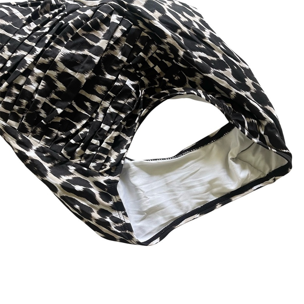 Calvin Klein Leopard Print Halter One Piece Swimsuit Ruched Side Panels - Picture 8 of 8